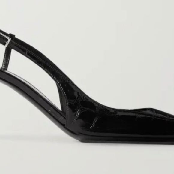 Saint Laurent YSL Vendome glossed croc-effect leather slingback pump Size 40 NWT - Picture 3 of 6